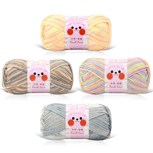 Maxee Handstrickgarn, 400g(4x100g) Häkelgarn, 6 Stränge Bunt Farbverlauf Acrylgarn zum Stricken, Weicher Wolle zum Häkeln, Mehrfarbiges Garn zum Stricken Häkeln und Basteln von Maxee