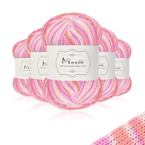 Maxee Handstrickgarn, 5x50 g Häkelgarn, Bunt Farbverlauf Acryl Garn zum Stricken, Weicher Wolle zum Häkeln, Mehrfarbiges Garn zum Stricken Häkeln und Basteln von Maxee