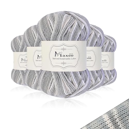 Maxee Handstrickgarn, 5x50 g Häkelgarn, Bunt Farbverlauf Acryl Garn zum Stricken, Weicher Wolle zum Häkeln, Mehrfarbiges Garn zum Stricken Häkeln und Basteln von Maxee