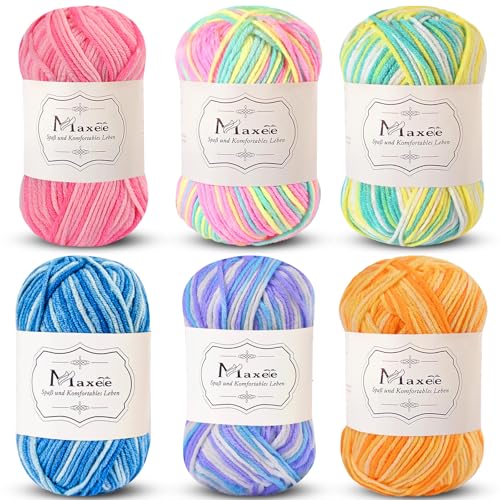 Maxee Handstrickgarn, 6x50 g Häkelgarn, Bunt Farbverlauf Acrylgarn zum Stricken, Weicher Wolle zum Häkeln, Mehrfarbiges Garn zum Stricken Häkeln und Basteln Maxee Handstrickgarn, 6x50 g Häkelgarn, Bunt Farbverlauf Acrylgarn zum Stricken, Weicher Wolle zum Häkeln, Mehrfarbiges Garn zum Stricken Häkeln und Basteln von Maxee