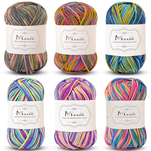 Maxee Handstrickgarn, 6x50 g Häkelgarn, Bunt Farbverlauf Acrylgarn zum Stricken, Weicher Wolle zum Häkeln, Mehrfarbiges Garn zum Stricken Häkeln und Basteln Maxee Handstrickgarn, 6x50 g Häkelgarn, Bunt Farbverlauf Acrylgarn zum Stricken, Weicher Wolle zum Häkeln, Mehrfarbiges Garn zum Stricken Häkeln und Basteln von Maxee