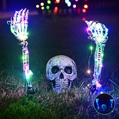 Maxee Leuchtende Skelett Totenkopf Set, 1 Totenkopf & 2 Schädel Hände, 4 Stück 3M Lichterketten, 40g Spinnenweben, 10 Spinnen, Realistische Halloween Deko für Draußen Garten Maxee Leuchtende Skelett Totenkopf Set, 1 Totenkopf & 2 Schädel Hände, 4 Stück 3M Lichterketten, 40g Spinnenweben, 10 Spinnen, Realistische Halloween Deko für Draußen Garten von Maxee
