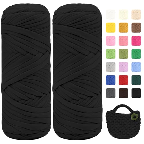 Maxee Premium T-Shirt Garn – 2er Pack (je 200g/75m), Weiches Bandgarn zum Häkeln & Stricken – Farbintensiv & pflegeleicht, Ideal für Häkeltaschen/Körbe/Teppiche DIY Projekte, Handarbeiten und Deko von Maxee