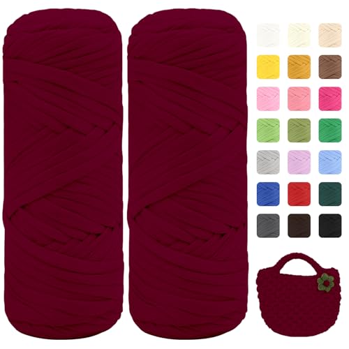 Maxee Premium T-Shirt Garn – 2er Pack (je 200g/75m), Weiches Bandgarn zum Häkeln & Stricken – Farbintensiv & pflegeleicht, Ideal für Häkeltaschen/Körbe/Teppiche DIY Projekte, Handarbeiten und Deko von Maxee