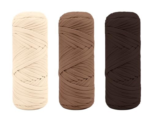 Maxee Premium T-Shirt Garn – 3er Pack (je 200g/75m), Weiches Bandgarn zum Häkeln & Stricken – Farbintensiv & pflegeleicht, Ideal für Häkeltaschen/Körbe/Teppiche DIY Projekte, Handarbeiten und Deko von Maxee