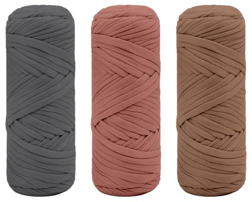 Maxee Premium T-Shirt Garn – 3er Pack (je 200g/75m), Weiches Bandgarn zum Häkeln & Stricken – Farbintensiv & pflegeleicht, Ideal für Häkeltaschen/Körbe/Teppiche DIY Projekte, Handarbeiten und Deko von Maxee