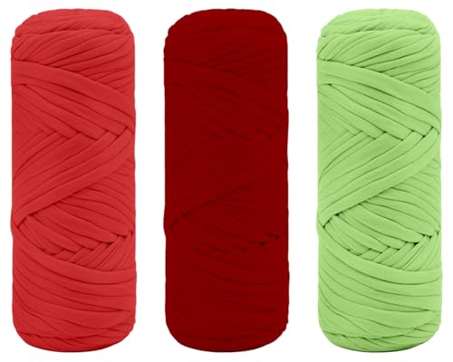 Maxee Premium T-Shirt Garn – 3er Pack (je 200g/75m), Weiches Bandgarn zum Häkeln & Stricken – Farbintensiv & pflegeleicht, Ideal für Häkeltaschen/Körbe/Teppiche DIY Projekte, Handarbeiten und Deko von Maxee