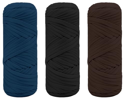 Maxee Premium T-Shirt Garn – 3er Pack (je 200g/75m), Weiches Bandgarn zum Häkeln & Stricken – Farbintensiv & pflegeleicht, Ideal für Häkeltaschen/Körbe/Teppiche DIY Projekte, Handarbeiten und Deko von Maxee