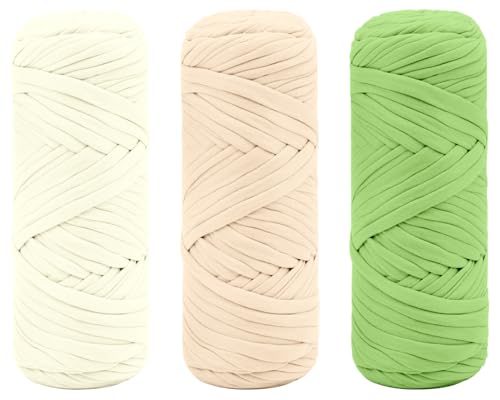 Maxee Premium T-Shirt Garn – 3er Pack (je 200g/75m), Weiches Bandgarn zum Häkeln & Stricken – Farbintensiv & pflegeleicht, Ideal für Häkeltaschen/Körbe/Teppiche DIY Projekte, Handarbeiten und Deko von Maxee