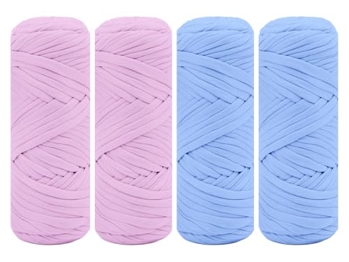 Maxee Premium T-Shirt Garn – 4er Pack (je 200g/75m), Weiches Bandgarn zum Häkeln & Stricken – Farbintensiv & pflegeleicht, Ideal für Häkeltaschen/Körbe/Teppiche DIY Projekte, Handarbeiten und Deko von Maxee