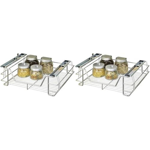 Maximex Schrankauszug Midi, ausziehbarer Korb für zusätzlichen Stauraum, aus verchromtem Stahl, 51 x 18,5 x 40 cm (Packung mit 2) von Maximex