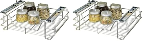 Maximex Schrankauszug Midi, ausziehbarer Korb für zusätzlichen Stauraum, aus verchromtem Stahl, 51 x 18,5 x 40 cm (Packung mit 2) von Maximex