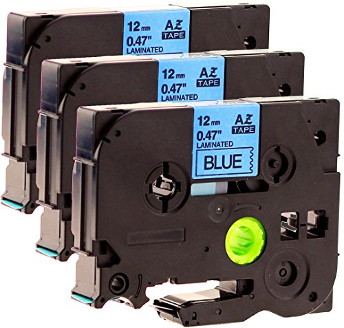 3 Schriftbandkassetten kompatibel zu Brother Tze-531 schwarz auf blau 12mm breit x 8m lang laminiert von Maximustrade