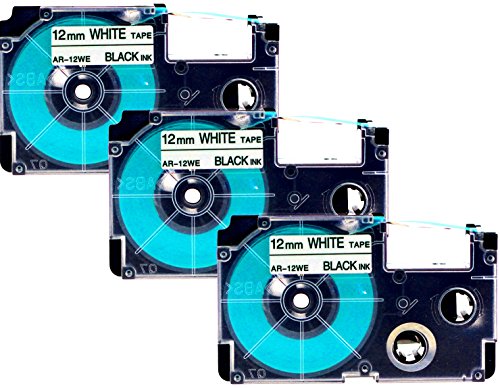 3x Schriftbandkassette für Casio XR-12WE schwarz auf weiß 12mm breit x 8m lang laminiert geeignet für CASIO kompatibel zu XR-12WE / XR-12WE1 von Maximustrade