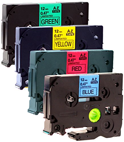 4 Schriftbandkassetten kompatibel zu Brother TZe-431-731 12mm 8m lang laminiert ersetzt TZe-431, TZe-531, TZe-631, TZe-731 // Schwarz auf Blau/Rot/Gelb/Grün von Maximustrade