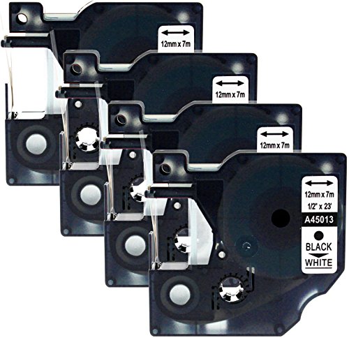 4x Schriftbandkassette für Dymo D1 45013 S0720530 schwarz auf weiß 12mm lang laminiert für DYMO LabelPOINT & LabelManager LM100 / LM120P / LM150 / LM160 / LMPC2 / LM200 / LM210D / LM220P / LM260 / LM280 / LM300 / LM350 / LM400 / LM260P / LM350D / LM360D / LM420P / LM450 / LP350 / LP100 / LP150 / LP200 / LP250 / LP300 / PC / PC2 / PnP / PnP WiFi / LW400 / 500TS / Rhino 4200 5200 6000 MobileLabeler / ersetzt Dymo 45013 von Maximustrade