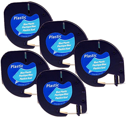 5x Schriftbandkassette für Dymo LetraTag schwarz auf blau 12mm breit x 4m lang laminiert Kunststoff kompatibel zu 91225 / S0721700 von Maximustrade