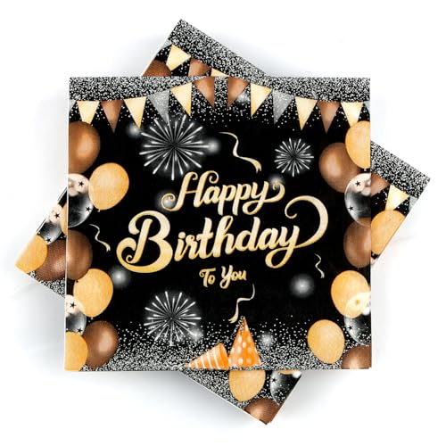 40 Stück Schwarz Gold Geburtstag Servietten, Happy Birthday Servietten, Geburtstagsservietten Tischdeko 33x33cm, Geburtstag Party Papierservietten für Junge Mädchen 40 Stück Schwarz Gold Geburtstag Servietten, Happy Birthday Servietten, Geburtstagsservietten Tischdeko 33x33cm, Geburtstag Party Papierservietten für Junge Mädchen von Maxmoc