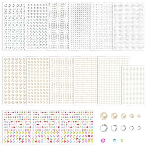 4557 Stück Glitzersteine Selbstklebend, Strasssteine Selbstklebend, Glitzersteine Gesicht mit Perlen Selbstklebend, Acryl Schmucksteine Aufkleber für Gesicht Nägel DIY Handwerke (3-10 mm) von Maxmoc