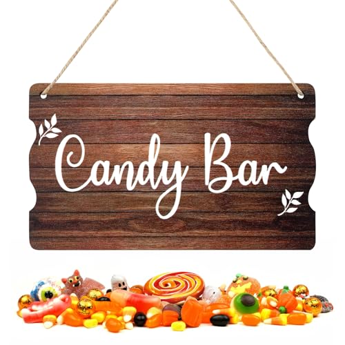 Candy Bar Schild,Vintage Stil Candybar Deko,Holzschriftzug Candy Bar Zubehör,Candy Bar Tischdeko für Hochzeit Geburtstag Candybar Party usw (18 x 10.5 x 0.5 cm) von Maxmoc