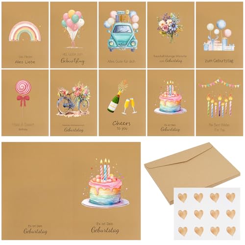 Birthday Card,Geburtstagskarte Set,10 Stück GrußKarten,Aquarell Geschenkkarte Geburtstag,Glückwunsch Klappkarten mit Umschlag und Aufkleber für Familie & Freunde Geburtstag Birthday Card,Geburtstagskarte Set,10 Stück GrußKarten,Aquarell Geschenkkarte Geburtstag,Glückwunsch Klappkarten mit Umschlag und Aufkleber für Familie & Freunde Geburtstag von Maxmoc
