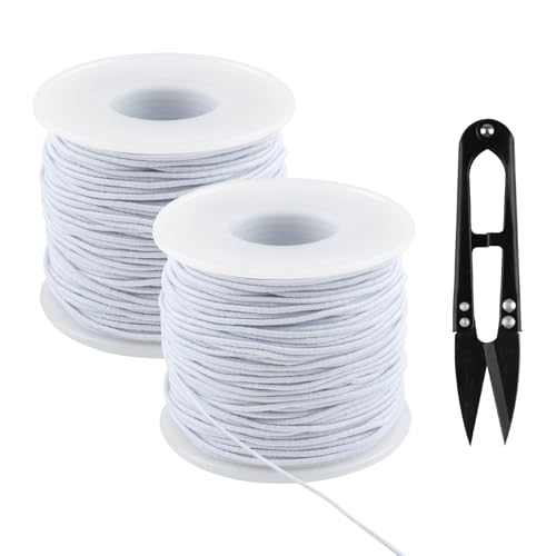 Gummiband für Armbänder, 2 Rollen Gummischnur 1 mm x 100 m, Gummikordel mit Schere, Perlenschnur Elastische Faden für DIY Handwerk Schmuckherstellung Armbänder Halsketten (Weiß) von Maxmoc