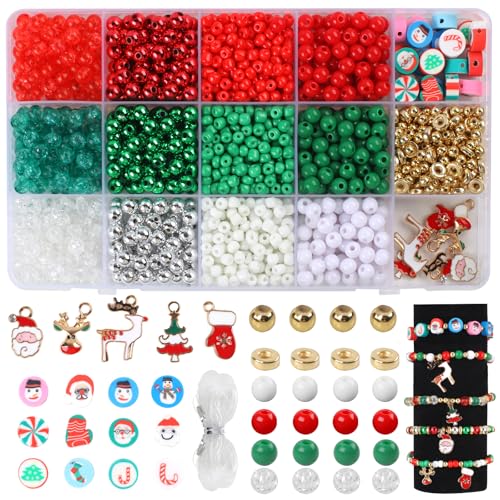 Maxmoc Weihnachten Perlen, Perle Bastelset Weihnachten Kinder, Rot Grün Weiß Weihnachtsperlen mit Weihnachtsanhänger, Weihnachten Basteln für DIY Armband Halskette Dreadlock Maxmoc Weihnachten Perlen, Perle Bastelset Weihnachten Kinder, Rot Grün Weiß Weihnachtsperlen mit Weihnachtsanhänger, Weihnachten Basteln für DIY Armband Halskette Dreadlock von Maxmoc