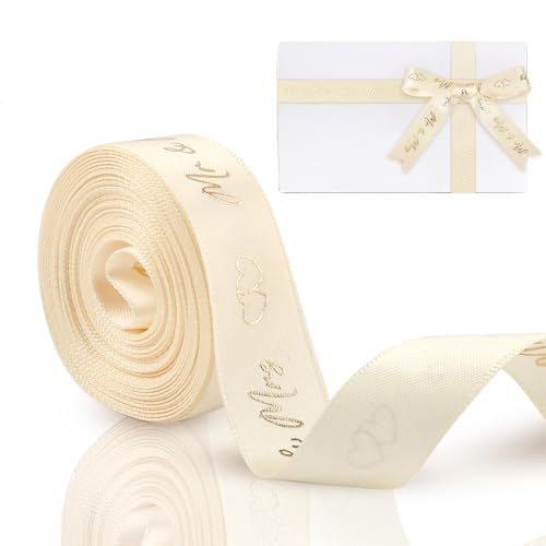 Schleifenband Hochzeit,4,5 m x 15 mm Geschenkband Hochzeit,Mr & Mrs Hochzeitsgeschenk Deko,Hochzeitsband für Geschenkverpackung Hochzeitsdekoration Brautsträuße (Gold) von Maxmoc