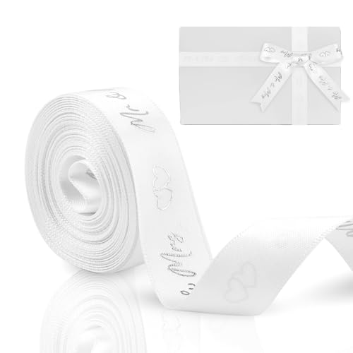 Schleifenband Hochzeit,4,5 m x 15 mm Geschenkband Hochzeit,Mr & Mrs Hochzeitsgeschenk Deko,Hochzeitsband für Geschenkverpackung Hochzeitsdekoration Brautsträuße (Silber) von Maxmoc