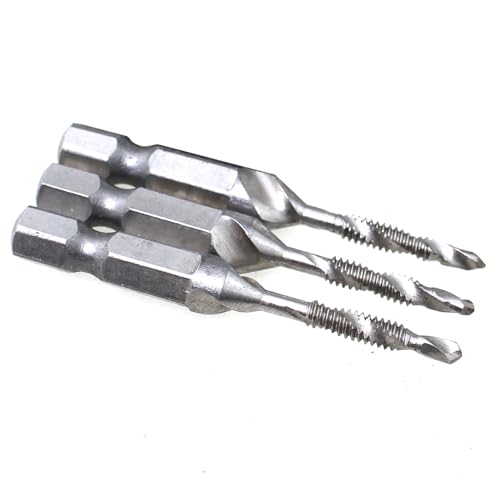 Maxmoral 3 x silberfarbene Gewindebohrer, gehärtet, HSS, Senkkopfbohrer, 6–32 NC-Kombinationsschraubendreher mit Schnellwechseladapter zum Entgraten von bis zu 10 Gauge Metallen Maxmoral 3 x silberfarbene Gewindebohrer, gehärtet, HSS, Senkkopfbohrer, 6–32 NC-Kombinationsschraubendreher mit Schnellwechseladapter zum Entgraten von bis zu 10 Gauge Metallen von Maxmoral