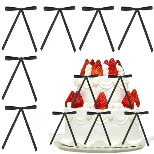 24 Stück schwarze Schleifen für Kuchen, Kuchenschleifen, 15,2 x 10,2 cm, Schleife, Geburtstagsdekorationen, Dessert-Picks, Dekoration, Schleife, Kuchenaufsatz für Party, Handwerk, DIY 24 Stück schwarze Schleifen für Kuchen, Kuchenschleifen, 15,2 x 10,2 cm, Schleife, Geburtstagsdekorationen, Dessert-Picks, Dekoration, Schleife, Kuchenaufsatz für Party, Handwerk, DIY von Maxqzin