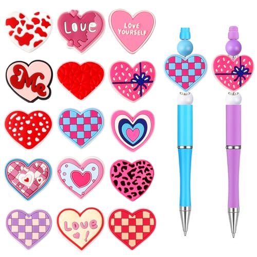 Herzförmige Fokusperlen zum Valentinstag, für Stifte, Gummiperlen, DIY für Schlüsselanhänger, Basteln, Perlen, Schlüsselband, DIY, Geschenk, Halskette, Armband, 15 Stück Herzförmige Fokusperlen zum Valentinstag, für Stifte, Gummiperlen, DIY für Schlüsselanhänger, Basteln, Perlen, Schlüsselband, DIY, Geschenk, Halskette, Armband, 15 Stück von Maxqzin