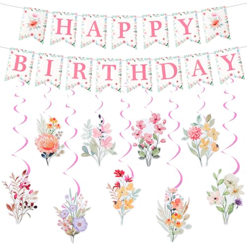 Maxqzin 19 Stück Wildblumen-Geburtstagsdekorationen, Wildblumen-Happy Birthday-Banner, florale Geburtstagsdekorationen, Girlande, hängende Wirbel, Dekoration, Blumen-Party-Dekor für Frauen Maxqzin 19 Stück Wildblumen-Geburtstagsdekorationen, Wildblumen-Happy Birthday-Banner, florale Geburtstagsdekorationen, Girlande, hängende Wirbel, Dekoration, Blumen-Party-Dekor für Frauen von Maxqzin