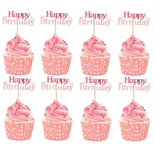 Maxqzin Cupcake-Topper "Happy Birthday", rosa Cupcake-Topper, Happy Retirement, Cupcake-Topper, Glitzer, Happy Birthday-Kuchendekoration für Babyparty, Geburtstagsparty, Dekoration, Zubehör, 24 Stück Maxqzin Cupcake-Topper "Happy Birthday", rosa Cupcake-Topper, Happy Retirement, Cupcake-Topper, Glitzer, Happy Birthday-Kuchendekoration für Babyparty, Geburtstagsparty, Dekoration, Zubehör, 24 Stück von Maxqzin