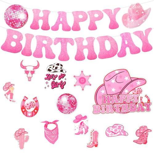 Maxqzin Rosa Cowgirl Geburtstagsdekorationen, Western Cowgirl Party Dekorationen, Hot Pink Happy Birthday Banner Supplies für Frauen Mädchen Maxqzin Rosa Cowgirl Geburtstagsdekorationen, Western Cowgirl Party Dekorationen, Hot Pink Happy Birthday Banner Supplies für Frauen Mädchen von Maxqzin