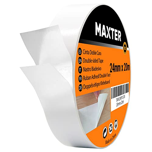 Doppelseitiges Klebeband Extra Stark Transparent Dünn, Double Sided Tape Strong (24 mm x 20 m) von Maxter