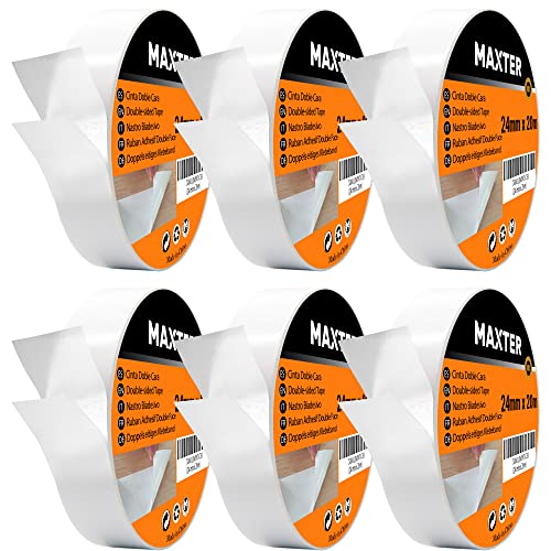 Maxter Doppelseitiges Klebeband Extra Stark Transparent Dünn, Double Sided Tape Strong 24 mm x 20 m (6 Rollen = 120 m) von Maxter