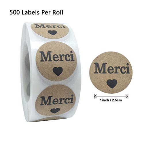 Maxtonser 500 Pieces/Roll Round Merci Labels Stickers Adhesive French Thank You Stickers Tags Thanksgiving Cards Sealing Labels,Seal Sticker von Maxtonser