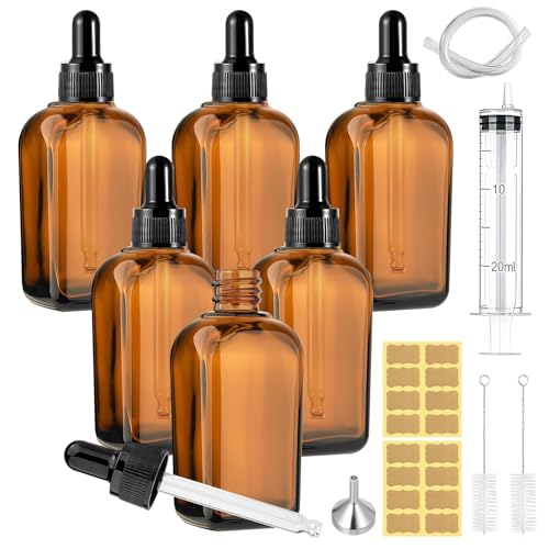 Maxumille 6 Stück Braunglas Pipettenflasche 100ml, Apothekerflasche mit Dropper Pipette Glas, Anti-UV Braunglasflasche mit Spritze Trichter, Tropfflasche für Ätherische Öl, Parfümöle, Aromatherapie von Maxumille