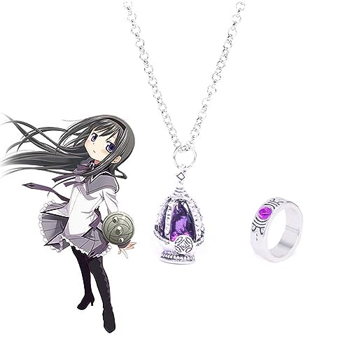 Puella Magi Madoka Magica Halsketten & Ringe, Mädchen Schmuck Anhänger Cosplay Zubehör Für Fan Girl Geschenk Dekoration, 2er-Set (E) von MayDee