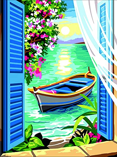Maya Gobelin Gobelin Stickbild Stickpackung Halber Kreuzstich - Blick aus dem Fenster – (AR-105) (30x40 cm) von Maya Gobelin