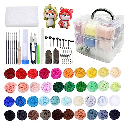 Mayboos Nadelfilz-Set, 40 Farben, Nadelfilz-Starter-Set, Wollfilz-Werkzeuge, Anleitung für Filz-Tier-Nadelfilzzubehör Mayboos Nadelfilz-Set, 40 Farben, Nadelfilz-Starter-Set, Wollfilz-Werkzeuge, Anleitung für Filz-Tier-Nadelfilzzubehör von Mayboos