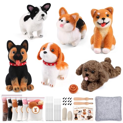Mayboos Nadelfilz-Set, Tier-Nadelfilz-Anfänger-Set, Wollfilz, Nadelfilzwerkzeuge mit Anleitung (evtl. nicht in deutscher Sprache) für Bastelarbeiten, Tiere, Heimdekoration (niedlicher Hund) von Mayboos
