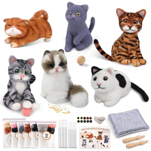 Mayboos Nadelfilz-Set, Tier-Nadelfilz-Anfänger-Set, Wollfilz, Nadelfilzwerkzeuge mit Anleitung für Bastelarbeiten, Tiere, Heimdekoration (niedliche Katze) von Mayboos