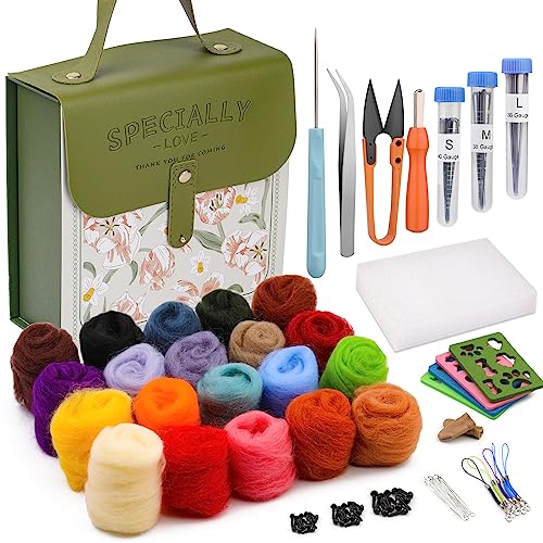 Mayboos Nadelfilz-Set, Wollgarn, 20 Farben, Wollfilz-Set, Filzformen mit tragbarer Aufbewahrungsbox für Heimwerker, Handwerk, Heimdekoration, Geschenk (grüne Tasche Mayboos Nadelfilz-Set, Wollgarn, 20 Farben, Wollfilz-Set, Filzformen mit tragbarer Aufbewahrungsbox für Heimwerker, Handwerk, Heimdekoration, Geschenk (grüne Tasche von Mayboos