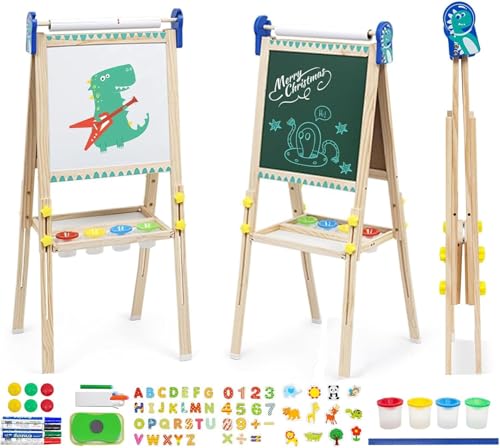 3 in 1 Kinder Staffelei mit Papierrolle, Faltbare Doppelseitiges Whiteboard und Kreidetafel Holz Kunst Staffelei Höhenverstellbar mit Aufkleber Malzubehör Ablageschale für Mädchen Jungen ab 3 Jahre 3 in 1 Kinder Staffelei mit Papierrolle, Faltbare Doppelseitiges Whiteboard und Kreidetafel Holz Kunst Staffelei Höhenverstellbar mit Aufkleber Malzubehör Ablageschale für Mädchen Jungen ab 3 Jahre von Maycoly
