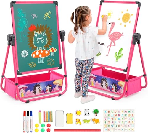 Maycoly Kinder Staffelei Faltbare Doppelseitiges Whiteboard und Kreidetafel Eisenhaltig Kunst Staffelei Höhenverstellbar mit Aufkleber Malzubehör Ablageschale für Mädchen Jungen ab 3 Jahre von Maycoly