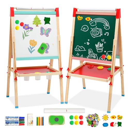 Kinder Staffelei mit Papierrolle, Höhenverstellbar Doppelseitiges Whiteboard und Kreidetafel, Holz Kunst Staffelei mit Aufkleber Malzubehör Ablageschale für Jungen Mädchen ab 3 Jahre Kinder Staffelei mit Papierrolle, Höhenverstellbar Doppelseitiges Whiteboard und Kreidetafel, Holz Kunst Staffelei mit Aufkleber Malzubehör Ablageschale für Jungen Mädchen ab 3 Jahre von Maycoly