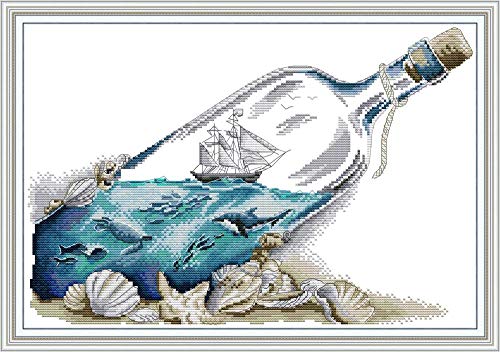 Maydear Kreuzstich-Set mit Prägung, vollständiges Sortiment an Stickerei-Starter-Sets für Anfänger, 11 Ct, 3 Stränge – Meer in Flasche 53,3 x 38,1 cm Maydear Kreuzstich-Set mit Prägung, vollständiges Sortiment an Stickerei-Starter-Sets für Anfänger, 11 Ct, 3 Stränge – Meer in Flasche 53,3 x 38,1 cm von Maydear