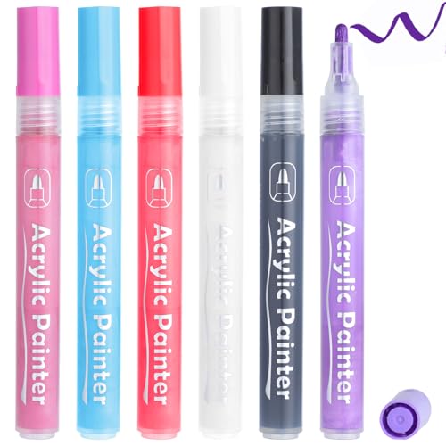 6 Stück Acrylstifte Marker Stifte, Körpermalstift, Kreidestifte für Fenster, Holz, Stein, Keramik, Glas, Stoff, Leinwand, Porzellan, Metall, DIY Bastelarbeiten von Mayoii
